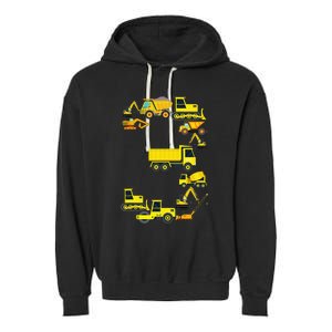 Construction Truck 3rd Birthday 3 Year Old Outfit Garment-Dyed Fleece Hoodie