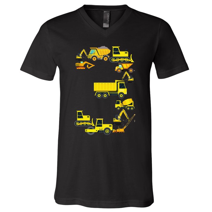 Construction Truck 3rd Birthday 3 Year Old Outfit V-Neck T-Shirt