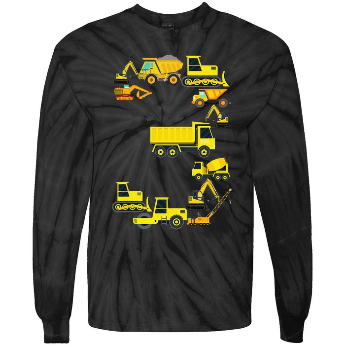 Construction Truck 3rd Birthday 3 Year Old Outfit Tie-Dye Long Sleeve Shirt