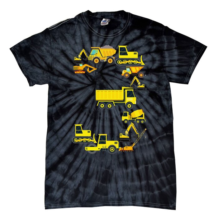 Construction Truck 3rd Birthday 3 Year Old Outfit Tie-Dye T-Shirt