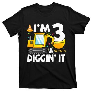 Construction Truck 3rd Birthday 3 Three Excavator Digger T-Shirt