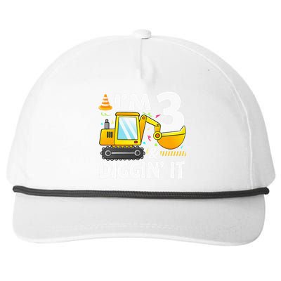 Construction Truck 3rd Birthday 3 Three Excavator Digger Snapback Five-Panel Rope Hat