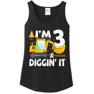 Construction Truck 3rd Birthday 3 Three Excavator Digger Ladies Essential Tank