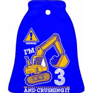 Construction Truck 3rd Birthday 3 Years Old Digger Builder Cute Gift Ceramic Bell Ornament