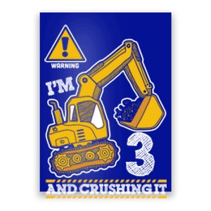 Construction Truck 3rd Birthday 3 Years Old Digger Builder Cute Gift Poster