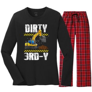 Construction Truck 3rd Birthday Excavator 3 Digger Women's Long Sleeve Flannel Pajama Set 