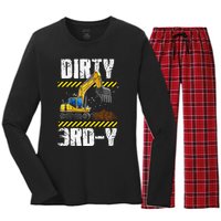 Construction Truck 3rd Birthday Excavator 3 Digger Women's Long Sleeve Flannel Pajama Set 