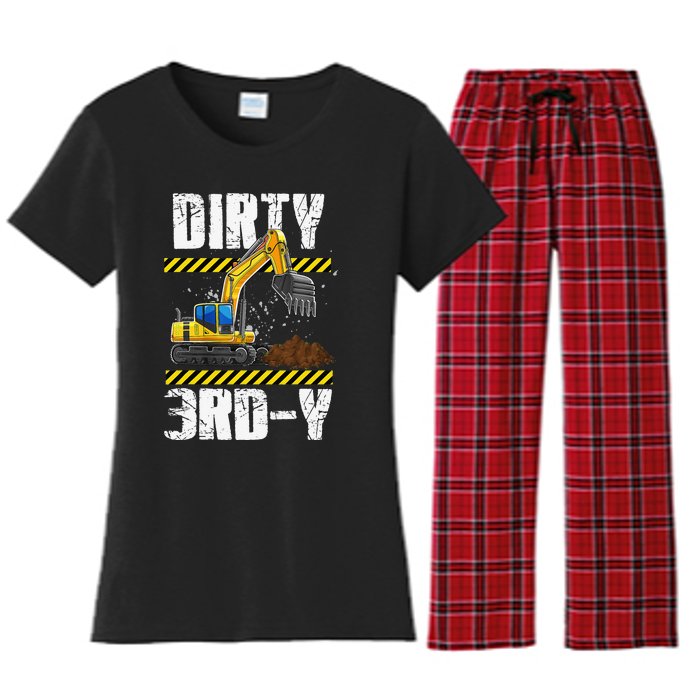 Construction Truck 3rd Birthday Excavator 3 Digger Women's Flannel Pajama Set