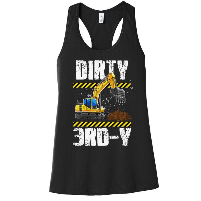 Construction Truck 3rd Birthday Excavator 3 Digger Women's Racerback Tank