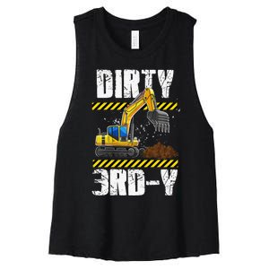 Construction Truck 3rd Birthday Excavator 3 Digger Women's Racerback Cropped Tank