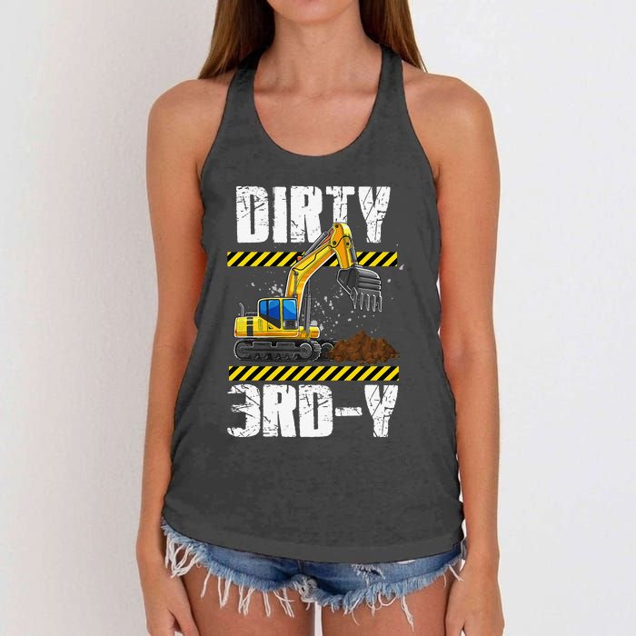 Construction Truck 3rd Birthday Excavator 3 Digger Women's Knotted Racerback Tank