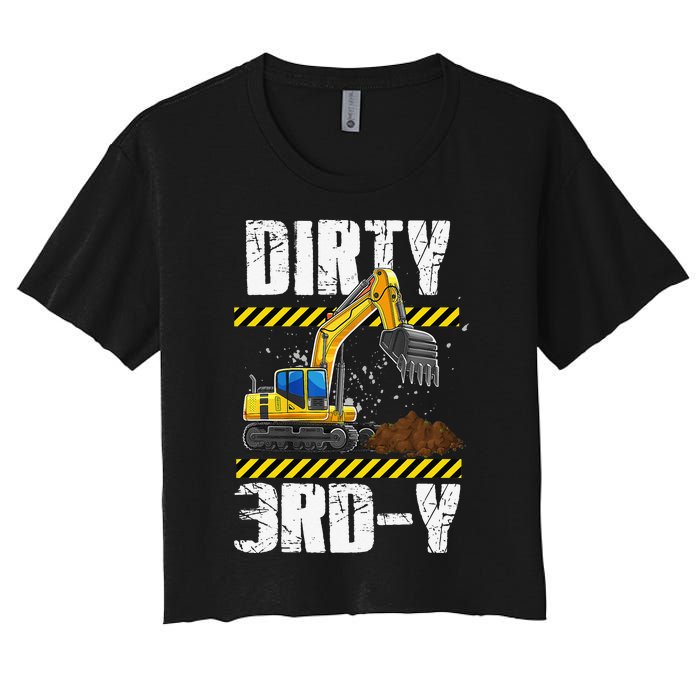 Construction Truck 3rd Birthday Excavator 3 Digger Women's Crop Top Tee