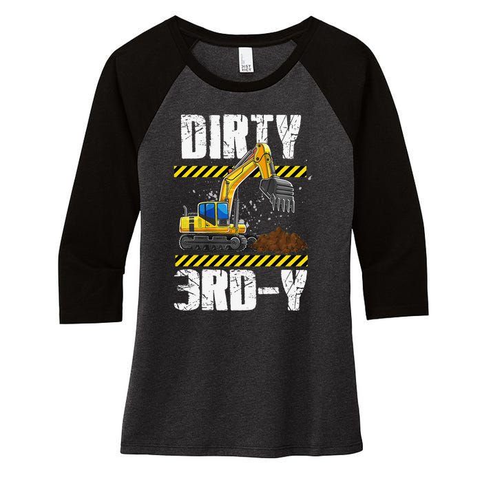 Construction Truck 3rd Birthday Excavator 3 Digger Women's Tri-Blend 3/4-Sleeve Raglan Shirt