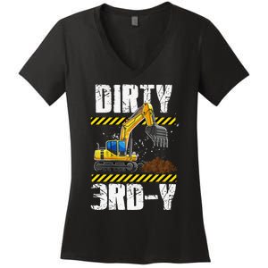 Construction Truck 3rd Birthday Excavator 3 Digger Women's V-Neck T-Shirt