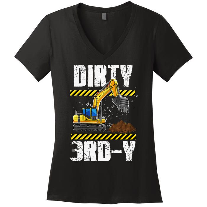 Construction Truck 3rd Birthday Excavator 3 Digger Women's V-Neck T-Shirt