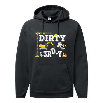 Construction Truck 3rd Birthday Excavator 3 Digger Performance Fleece Hoodie