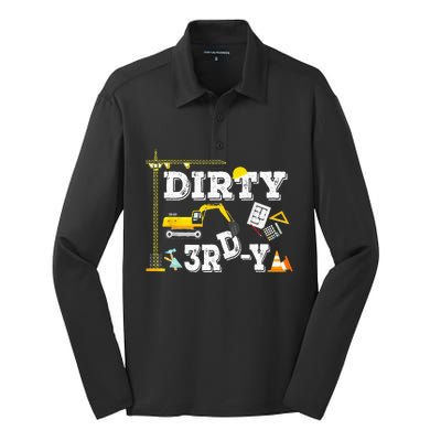 Construction Truck 3rd Birthday Excavator 3 Digger Silk Touch Performance Long Sleeve Polo