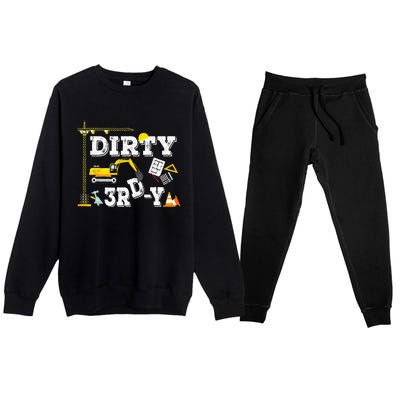 Construction Truck 3rd Birthday Excavator 3 Digger Premium Crewneck Sweatsuit Set