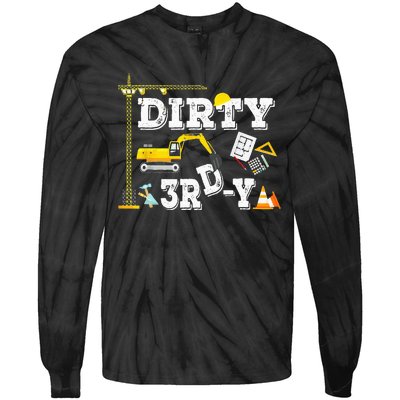 Construction Truck 3rd Birthday Excavator 3 Digger Tie-Dye Long Sleeve Shirt