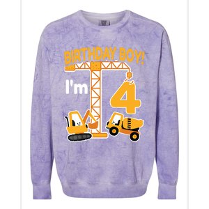 Construction Truck 4nd Birthday 4 Year Old Boy Excavator Colorblast Crewneck Sweatshirt