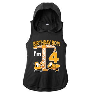 Construction Truck 4nd Birthday 4 Year Old Boy Excavator Ladies PosiCharge Tri-Blend Wicking Draft Hoodie Tank