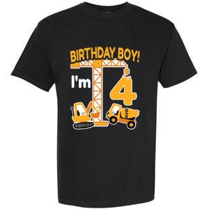 Construction Truck 4nd Birthday 4 Year Old Boy Excavator Garment-Dyed Heavyweight T-Shirt