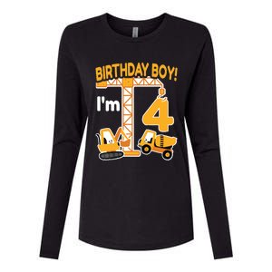 Construction Truck 4nd Birthday 4 Year Old Boy Excavator Womens Cotton Relaxed Long Sleeve T-Shirt