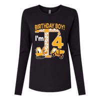 Construction Truck 4nd Birthday 4 Year Old Boy Excavator Womens Cotton Relaxed Long Sleeve T-Shirt