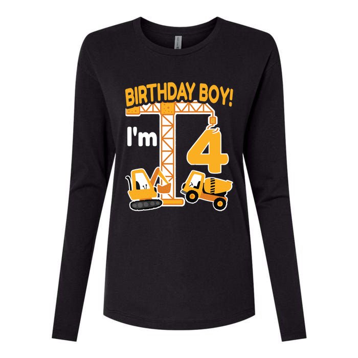 Construction Truck 4nd Birthday 4 Year Old Boy Excavator Womens Cotton Relaxed Long Sleeve T-Shirt