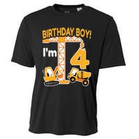 Construction Truck 4nd Birthday 4 Year Old Boy Excavator Cooling Performance Crew T-Shirt