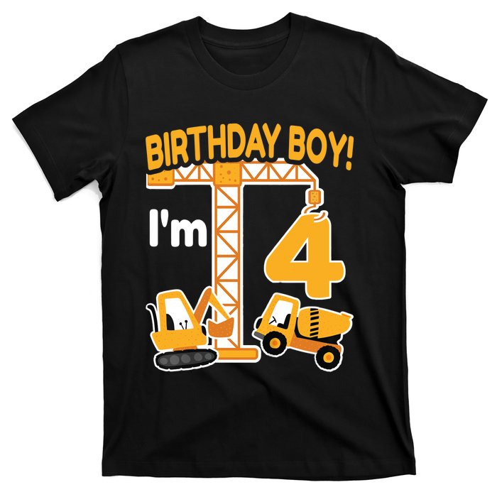 Construction Truck 4nd Birthday 4 Year Old Boy Excavator T-Shirt