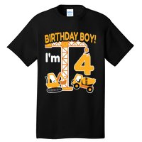 Construction Truck 4nd Birthday 4 Year Old Boy Excavator Tall T-Shirt