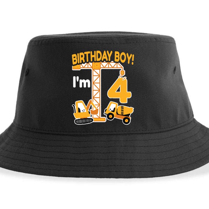 Construction Truck 4nd Birthday 4 Year Old Boy Excavator Sustainable Bucket Hat