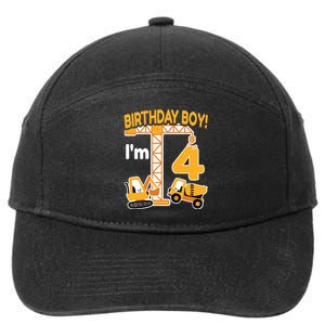 Construction Truck 4nd Birthday 4 Year Old Boy Excavator 7-Panel Snapback Hat