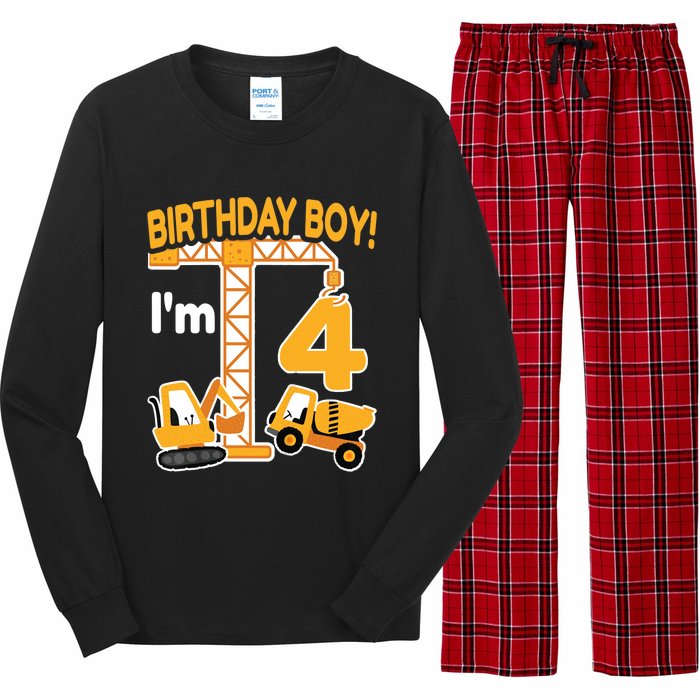 Construction Truck 4nd Birthday 4 Year Old Boy Excavator Long Sleeve Pajama Set