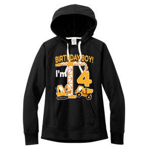 Construction Truck 4nd Birthday 4 Year Old Boy Excavator Women's Fleece Hoodie