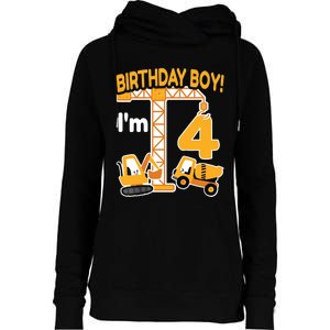 Construction Truck 4nd Birthday 4 Year Old Boy Excavator Womens Funnel Neck Pullover Hood