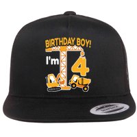 Construction Truck 4nd Birthday 4 Year Old Boy Excavator Flat Bill Trucker Hat