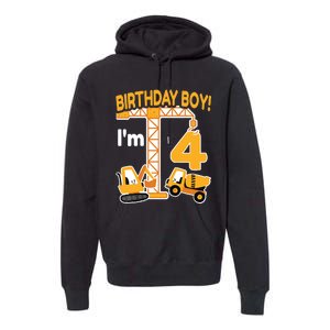 Construction Truck 4nd Birthday 4 Year Old Boy Excavator Premium Hoodie