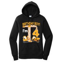 Construction Truck 4nd Birthday 4 Year Old Boy Excavator Women's Pullover Hoodie