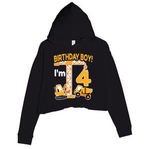 Construction Truck 4nd Birthday 4 Year Old Boy Excavator Crop Fleece Hoodie