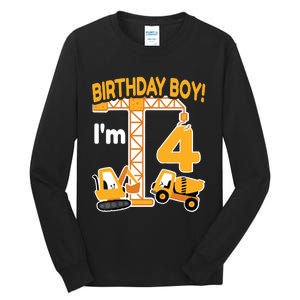 Construction Truck 4nd Birthday 4 Year Old Boy Excavator Tall Long Sleeve T-Shirt