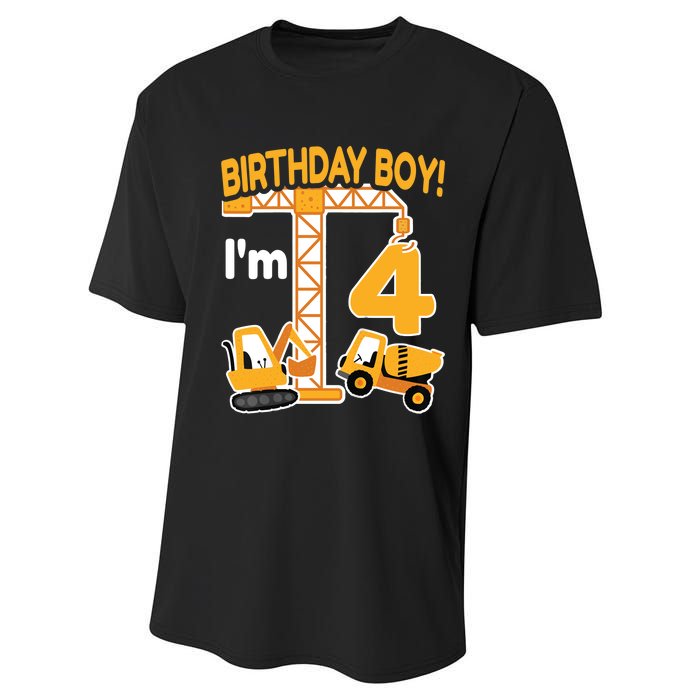 Construction Truck 4nd Birthday 4 Year Old Boy Excavator Performance Sprint T-Shirt