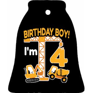 Construction Truck 4nd Birthday 4 Year Old Boy Excavator Ceramic Bell Ornament