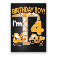 Construction Truck 4nd Birthday 4 Year Old Boy Excavator Poster