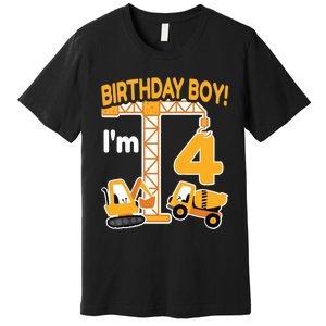 Construction Truck 4nd Birthday 4 Year Old Boy Excavator Premium T-Shirt