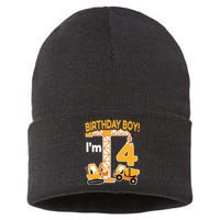 Construction Truck 4nd Birthday 4 Year Old Boy Excavator Sustainable Knit Beanie