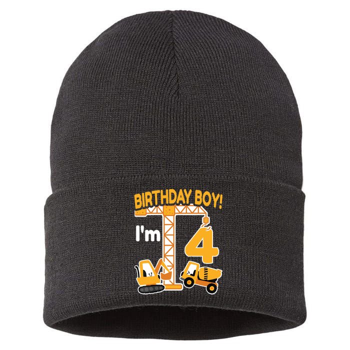 Construction Truck 4nd Birthday 4 Year Old Boy Excavator Sustainable Knit Beanie