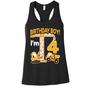 Construction Truck 4nd Birthday 4 Year Old Boy Excavator Women's Racerback Tank