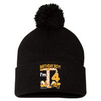 Construction Truck 4nd Birthday 4 Year Old Boy Excavator Pom Pom 12in Knit Beanie